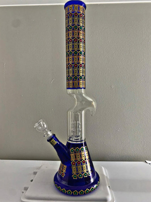 Blue 18 inch percolator bong with patterns